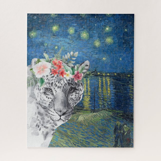 Van Gogh Starry Night and Flower Leopard  Jigsaw Puzzle (Vertical)