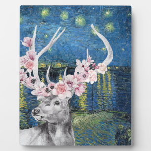 Van Gogh Starry Night and Flower Stag Compilation Plaque