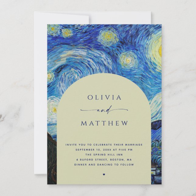 Van Gogh Starry Night Art Wedding | Arch + QR Code Invitation (Front)