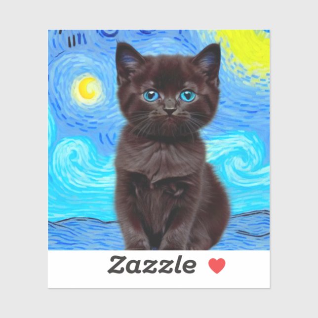 Van Gogh Starry Night Black Cat (Sheet)