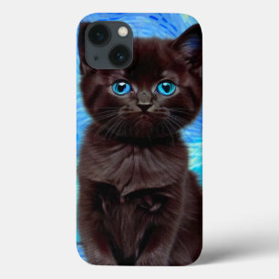 Van Gogh Starry Night Black Cat iPhone 13 Case