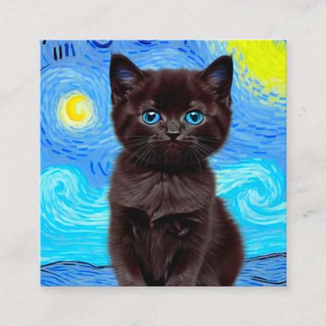 Van Gogh Starry Night Black Cat Enclosure Card (Front)