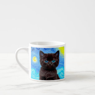 Van Gogh Starry Night Black Cat Espresso Cup