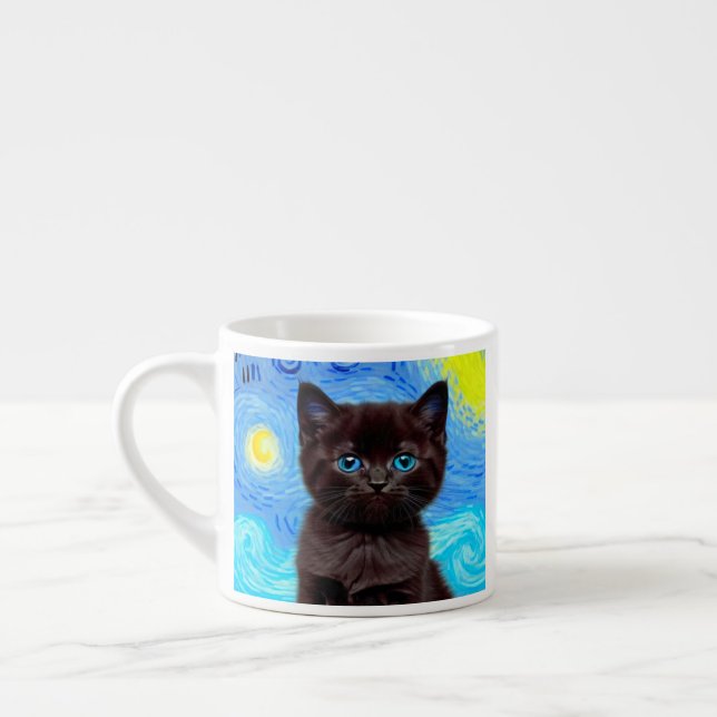Van Gogh Starry Night Black Cat Espresso Cup (Left)