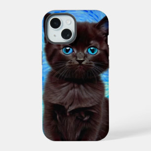 Van Gogh Starry Night Black Cat iPhone 15 Case
