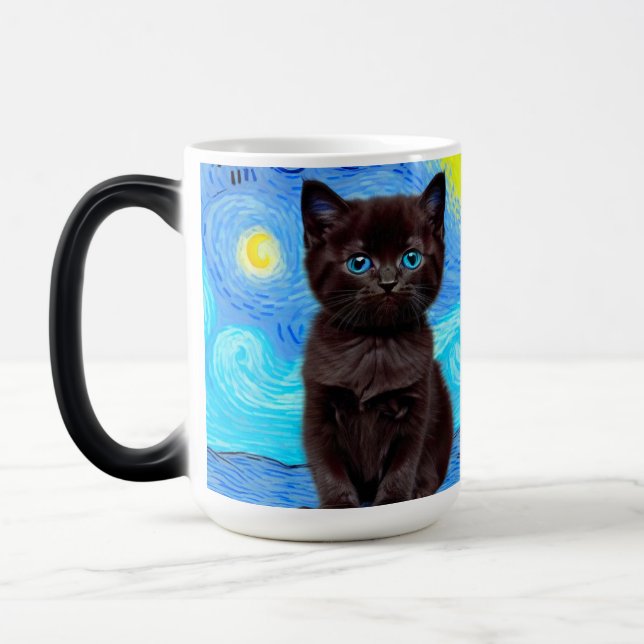 Van Gogh Starry Night Black Cat Magic Mug (Left)