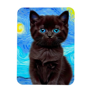 Van Gogh Starry Night Black Cat Magnet