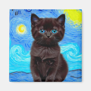 Van Gogh Starry Night Black Cat Magnet