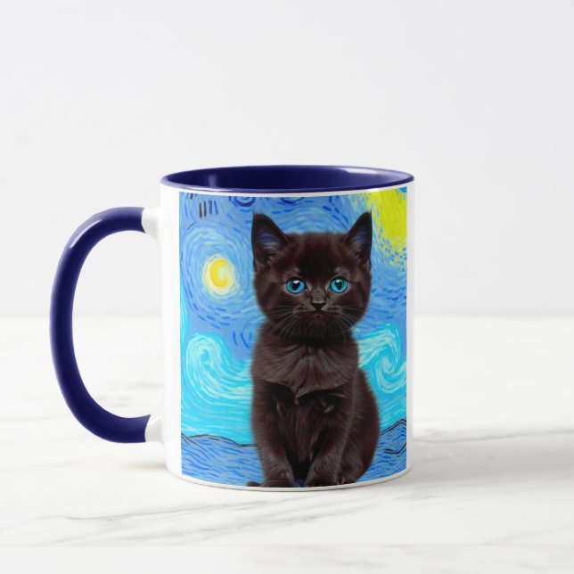 Van Gogh Starry Night Black Cat Mug (Left)