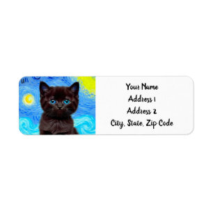 Van Gogh Starry Night Black Cat Return Address Label