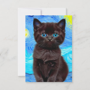Van Gogh Starry Night Black Cat RSVP Card