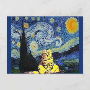 Van Gogh - Starry Night, Cat Art Parody,   Postcard