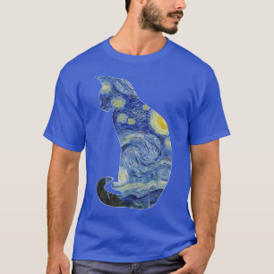 Van Gogh Starry Night Cat Art Van Gogh Painting Ae T-Shirt