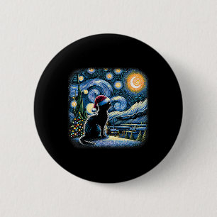 Van Gogh Starry Night Cat Funny Black Cat Christma 6 Cm Round Badge
