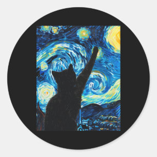 Van Gogh Starry Night Cat Lover Kitten Classic Round Sticker