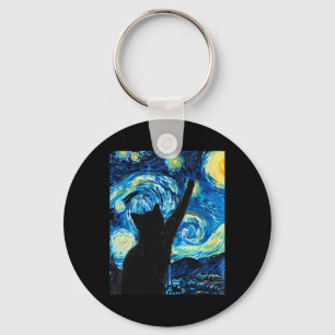 Van Gogh Starry Night Cat Lover Kitten  Key Ring