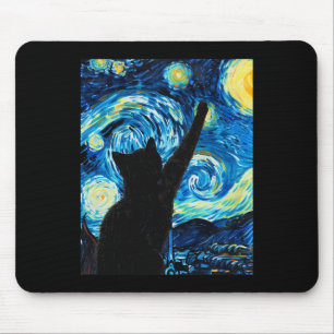 Van Gogh Starry Night Cat Lover Kitten  Mouse Pad