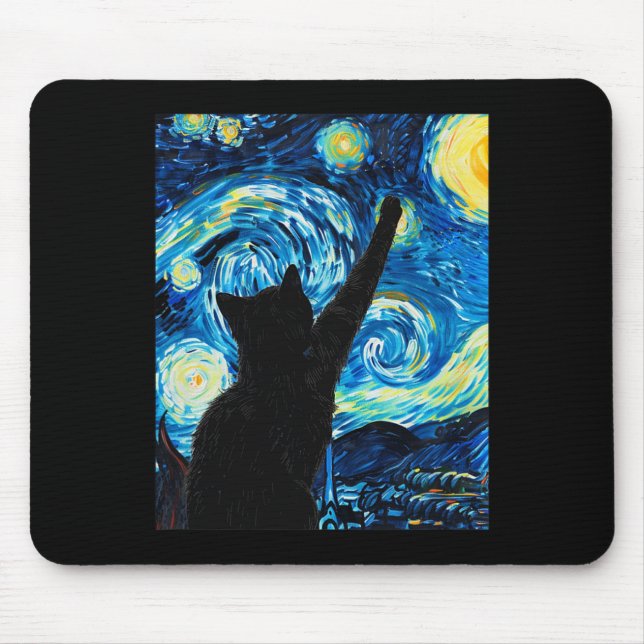 Van Gogh Starry Night Cat Lover Kitten  Mouse Pad (Front)