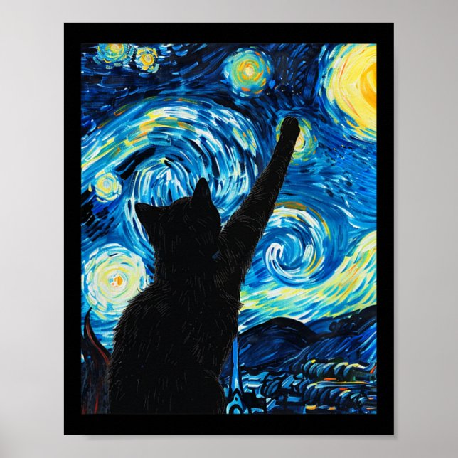 Van Gogh Starry Night Cat Lover Kitten  Poster (Front)
