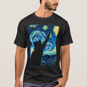 Van Gogh Starry Night Cat Lover Kitten T-Shirt