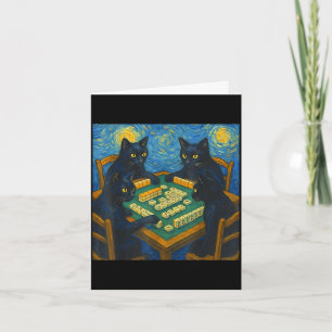 Van gogh starry night cat playing mahjong chinese card