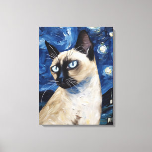Van Gogh Starry Night Cat Siamese Dream Canvas Print