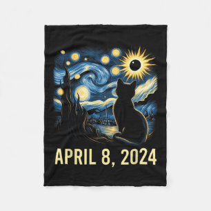 Van Gogh Starry Night Cat Total Solar Eclipse Apri Fleece Blanket