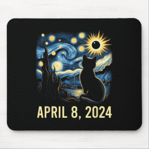 Van Gogh Starry Night Cat Total Solar Eclipse Apri Mouse Pad