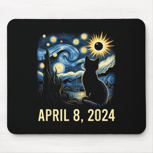 Van Gogh Starry Night Cat Total Solar Eclipse Apri Mouse Pad (Front)