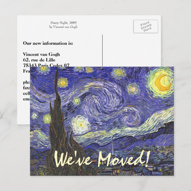 Van Gogh Starry Night, Change of Address Announcement Postcard (Front/Back)