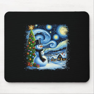 Van Gogh Starry Night Christmas Snowman Snowy Nigh Mouse Pad