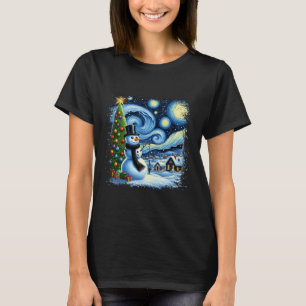 Van Gogh Starry Night Christmas Snowman Snowy Nigh T-Shirt