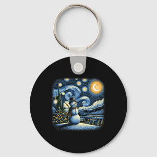 Van Gogh Starry Night Christmas Snowman Winter Sno Key Ring