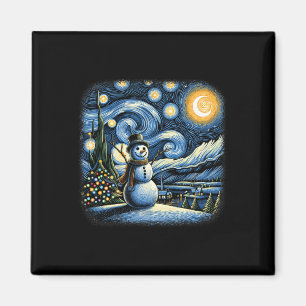 Van Gogh Starry Night Christmas Snowman Winter Sno Magnet
