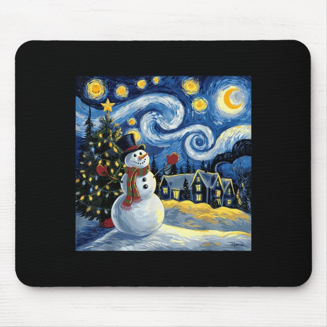 Van Gogh Starry Night Christmas Snowman Winter Sno Mouse Pad (Front)