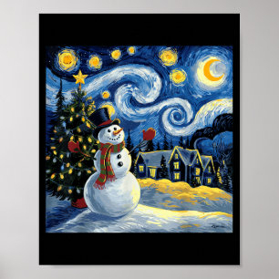 Van Gogh Starry Night Christmas Snowman Winter Sno Poster