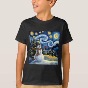 Van Gogh Starry Night Christmas Snowman Winter Sno T-Shirt