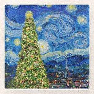 Van Gogh Starry Night - Christmas Tree Baby Bodysu Glass Coaster