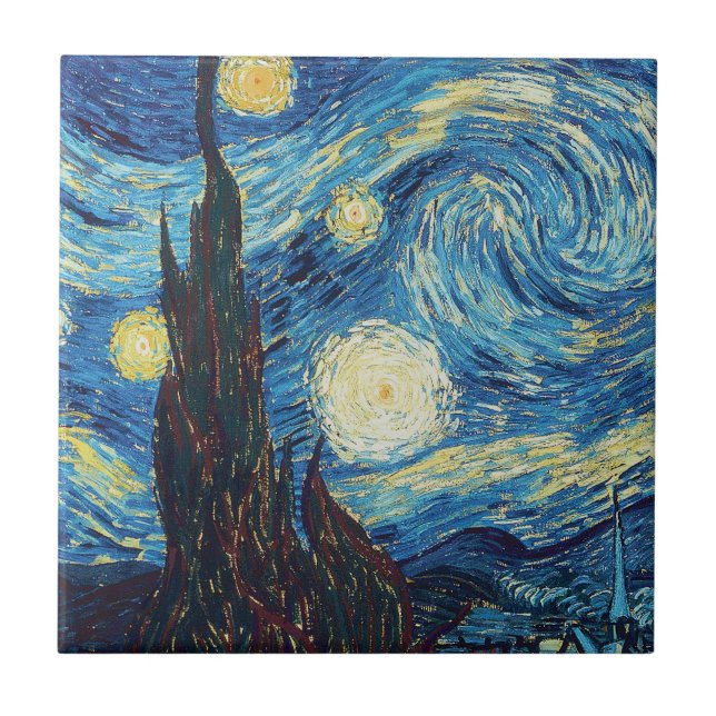Van Gogh Starry Night Classic Impressionism Art Ceramic Tile (Front)