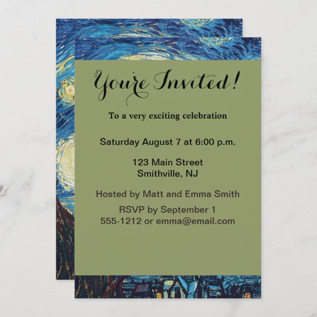 Van Gogh Starry Night Classic Impressionism Art Invitation (Front/Back)