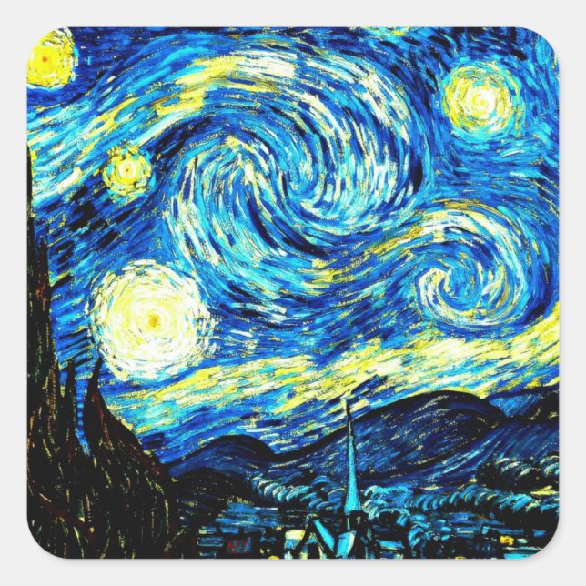 Van Gogh - Starry Night, famous painting Square Sticker (Front)