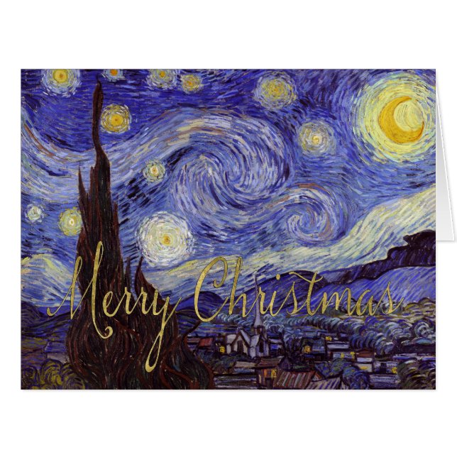 Van Gogh Starry Night Faux Gold Foil Art Christmas (Front Horizontal)