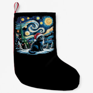 Van Gogh Starry Night Festive Christmas Black Cat  Small Christmas Stocking
