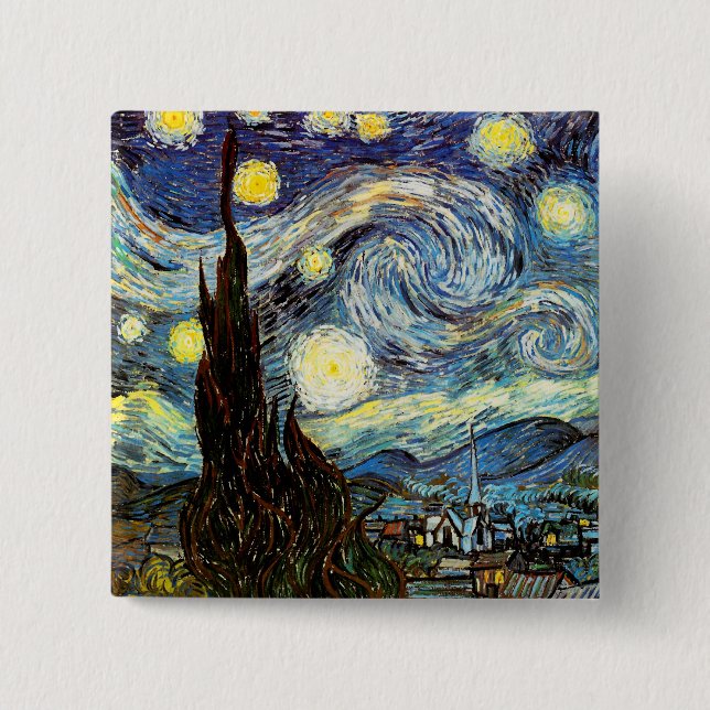 Van Gogh Starry Night Fine Art 15 Cm Square Badge (Front)