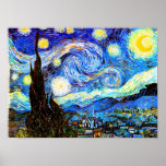 Van Gogh Starry Night Fine Art Poster<br><div class="desc">Starry Night,  the most famous painting of Dutch Post-Impressionist master Vincent van Gogh. A lone cypress tree,  a sleeping village,  and a sky that whirls with stars. 

  Post-Impressionism fine art painting.</div>