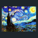 Van Gogh Starry Night Fine Art Poster<br><div class="desc">Starry Night,  the most famous painting of Dutch Post-Impressionist master Vincent van Gogh. A lone cypress tree,  a sleeping village,  and a sky that whirls with stars. 

  Post-Impressionism fine art painting.</div>
