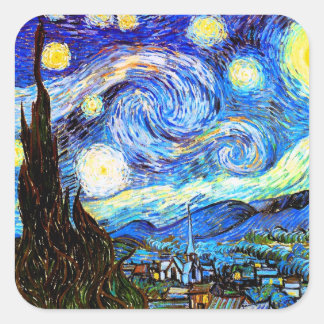 Van Gogh Starry Night Fine Art Square Sticker