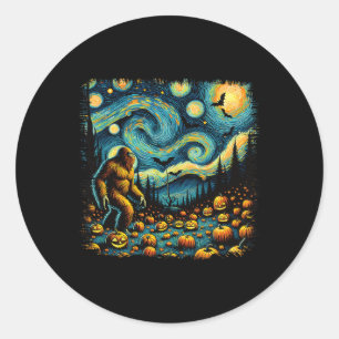 Van Gogh Starry Night Halloween Big Foot Pumpkin Classic Round Sticker