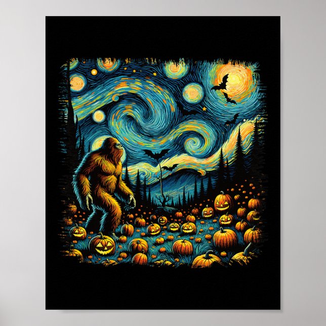 Van Gogh Starry Night Halloween Big Foot Pumpkin  Poster (Front)