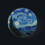 Van Gogh Starry Night. Impressionism vintage art 3 Cm Round Badge<br><div class="desc">Van Gogh "The Starry Night" button.</div>